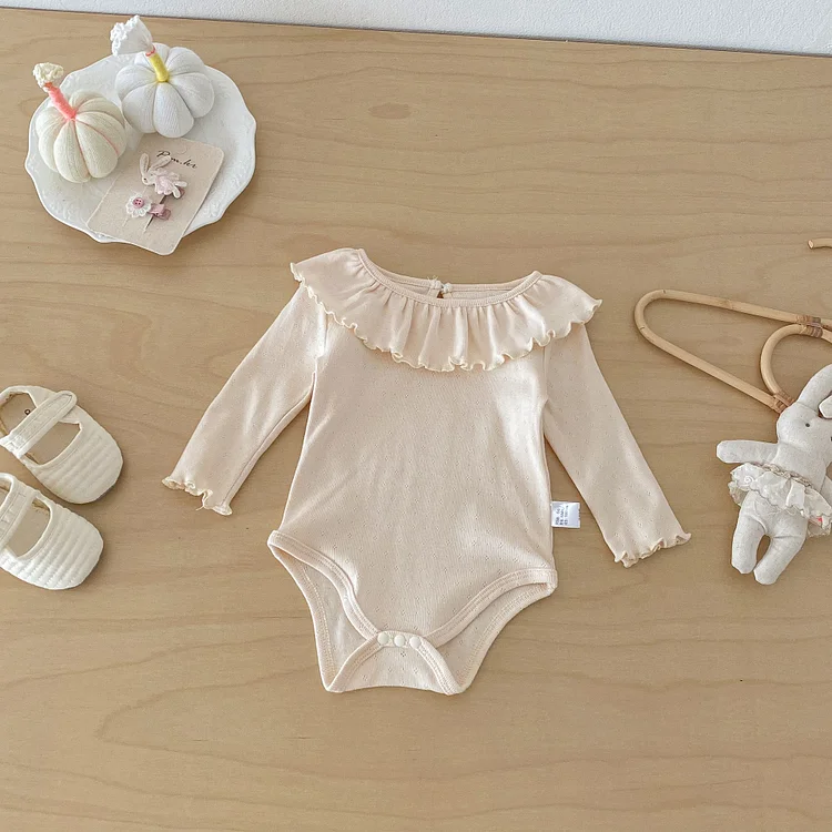 【66-90】ロンパース フリル襟 肌触り良い ベビー服 - 画像 (7)