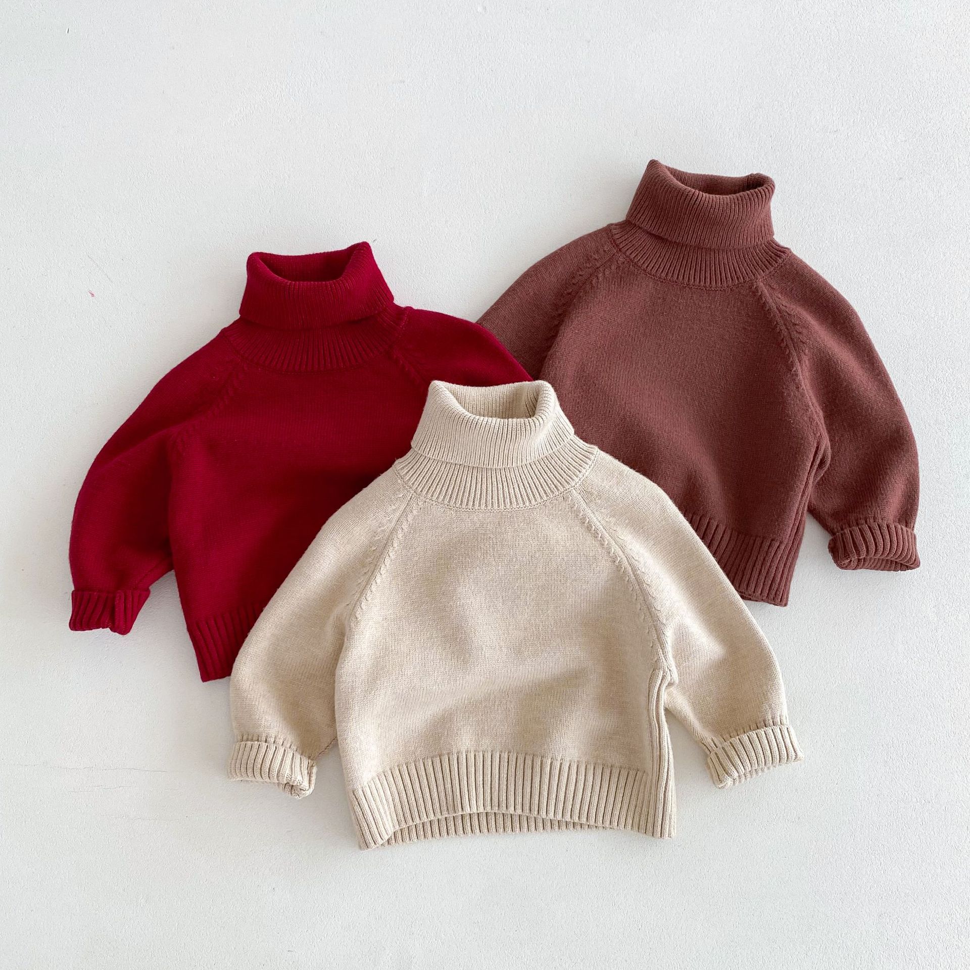 【80-130cm】ベーシック 冷え対策 ハイネック ニットセーター
