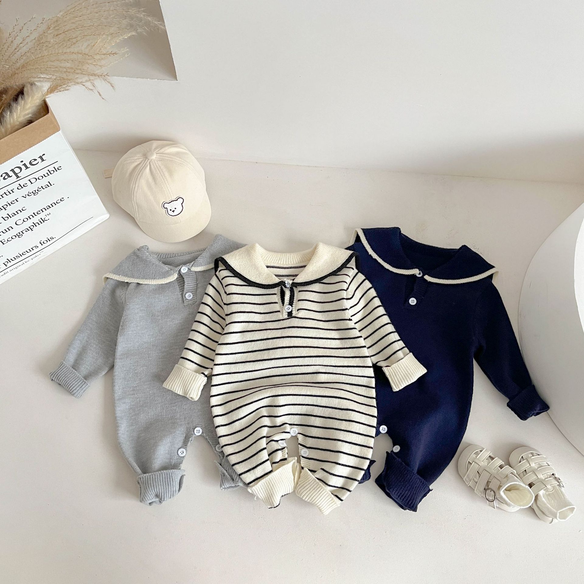 【66-100】ニット ロンパース 上品 セーラーカラー - 画像 (3)