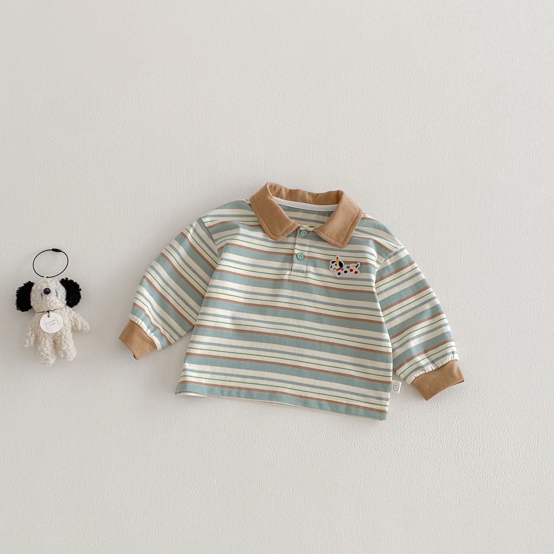 【73-110】配色 ボーダー柄 POLOネック トップス - 画像 (7)