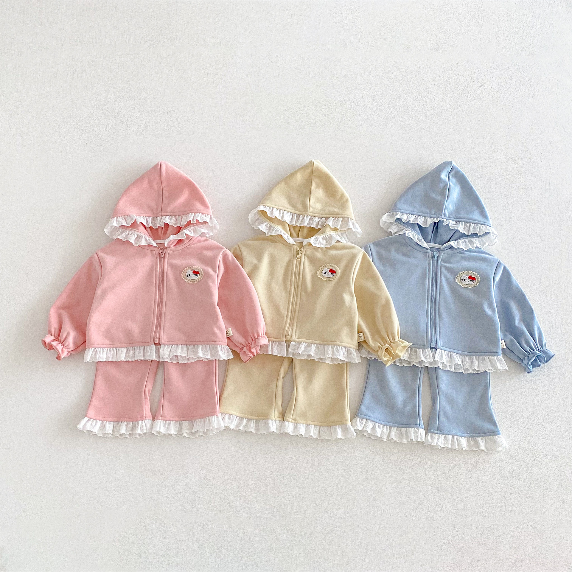 【73-120cm】ガーリー 着やすい ジップパーカー+パンツ セットアップ