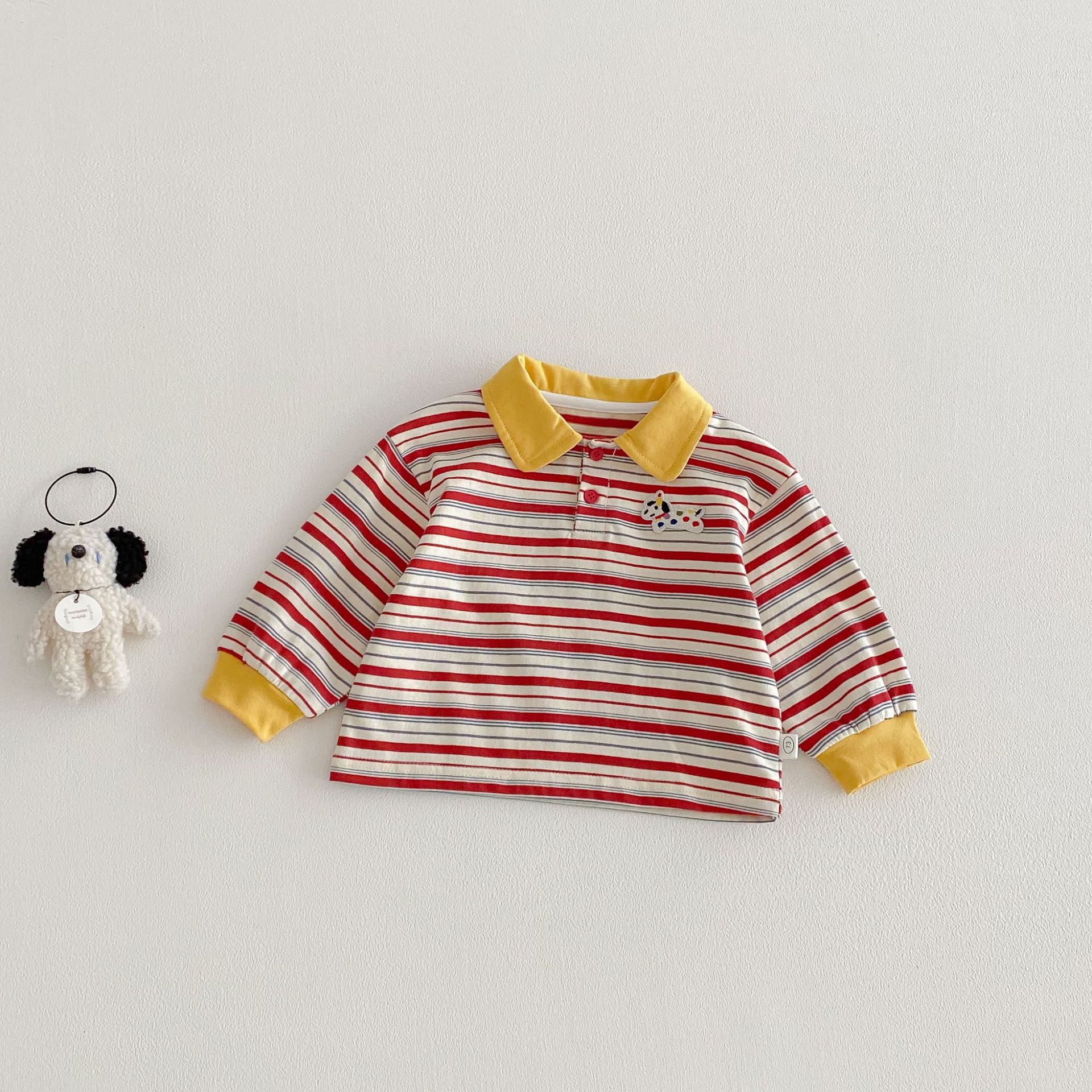 【73-110】配色 ボーダー柄 POLOネック トップス - 画像 (6)
