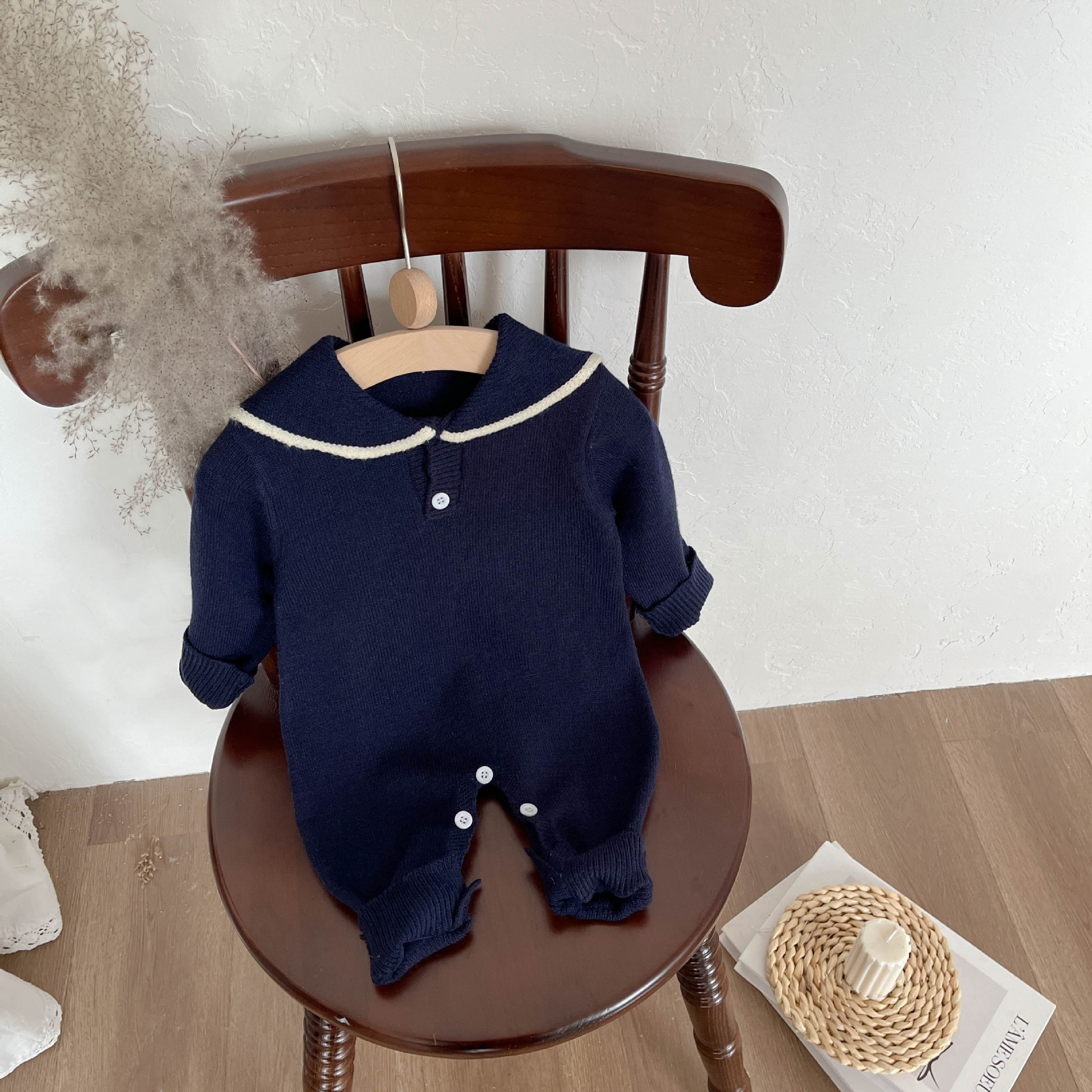 【66-100】ニット ロンパース 上品 セーラーカラー - 画像 (7)