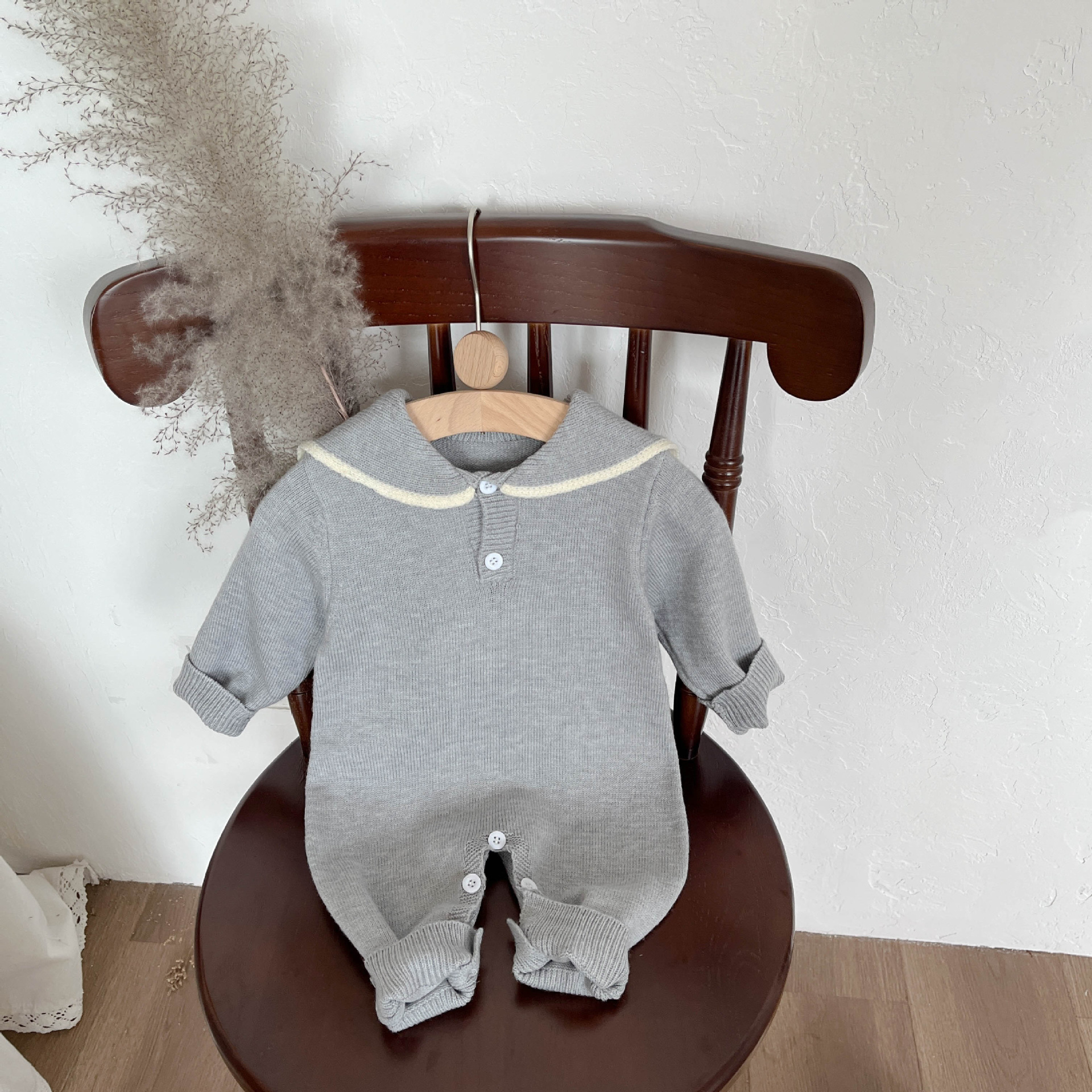 【66-100】ニット ロンパース 上品 セーラーカラー - 画像 (6)
