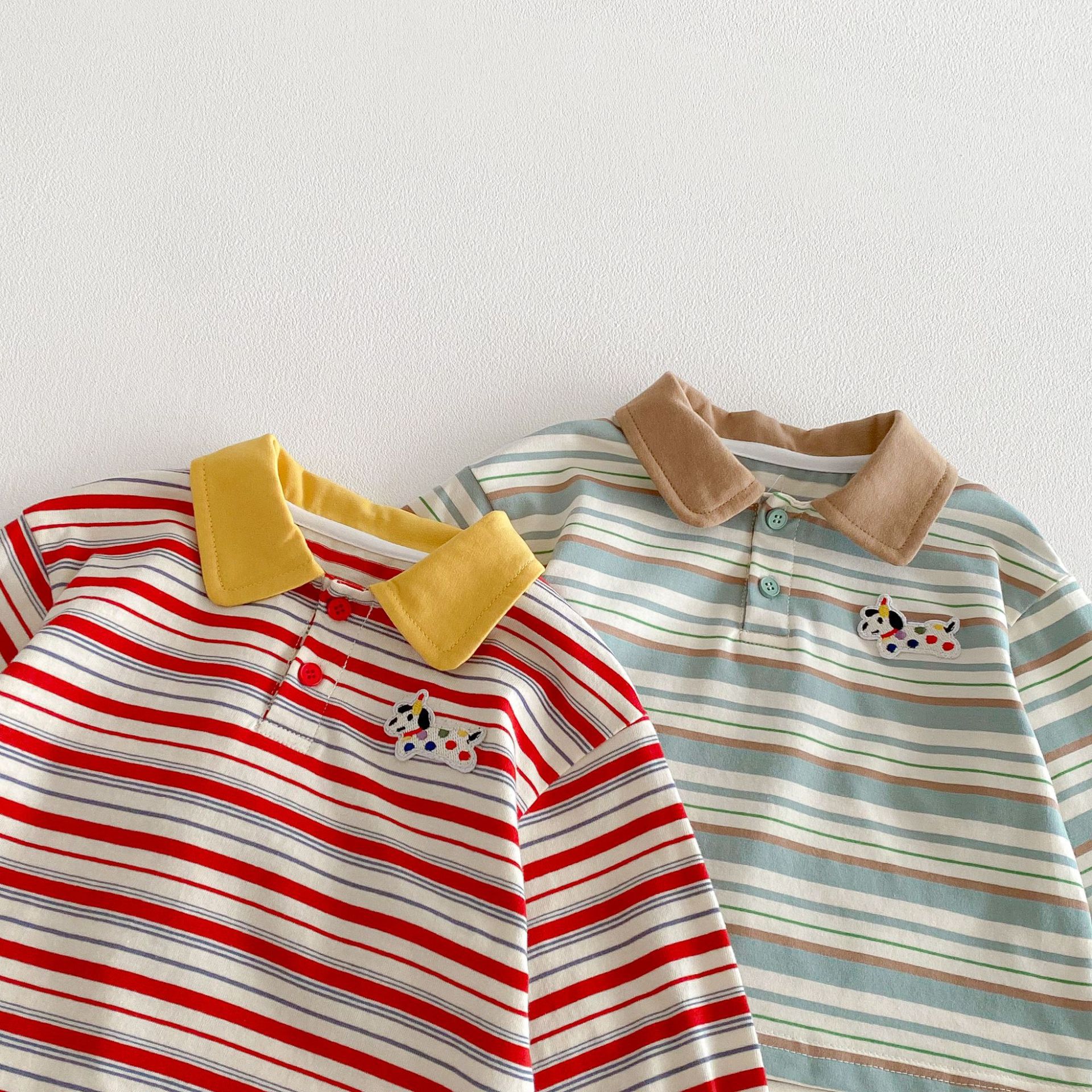 【73-110】配色 ボーダー柄 POLOネック トップス - 画像 (3)