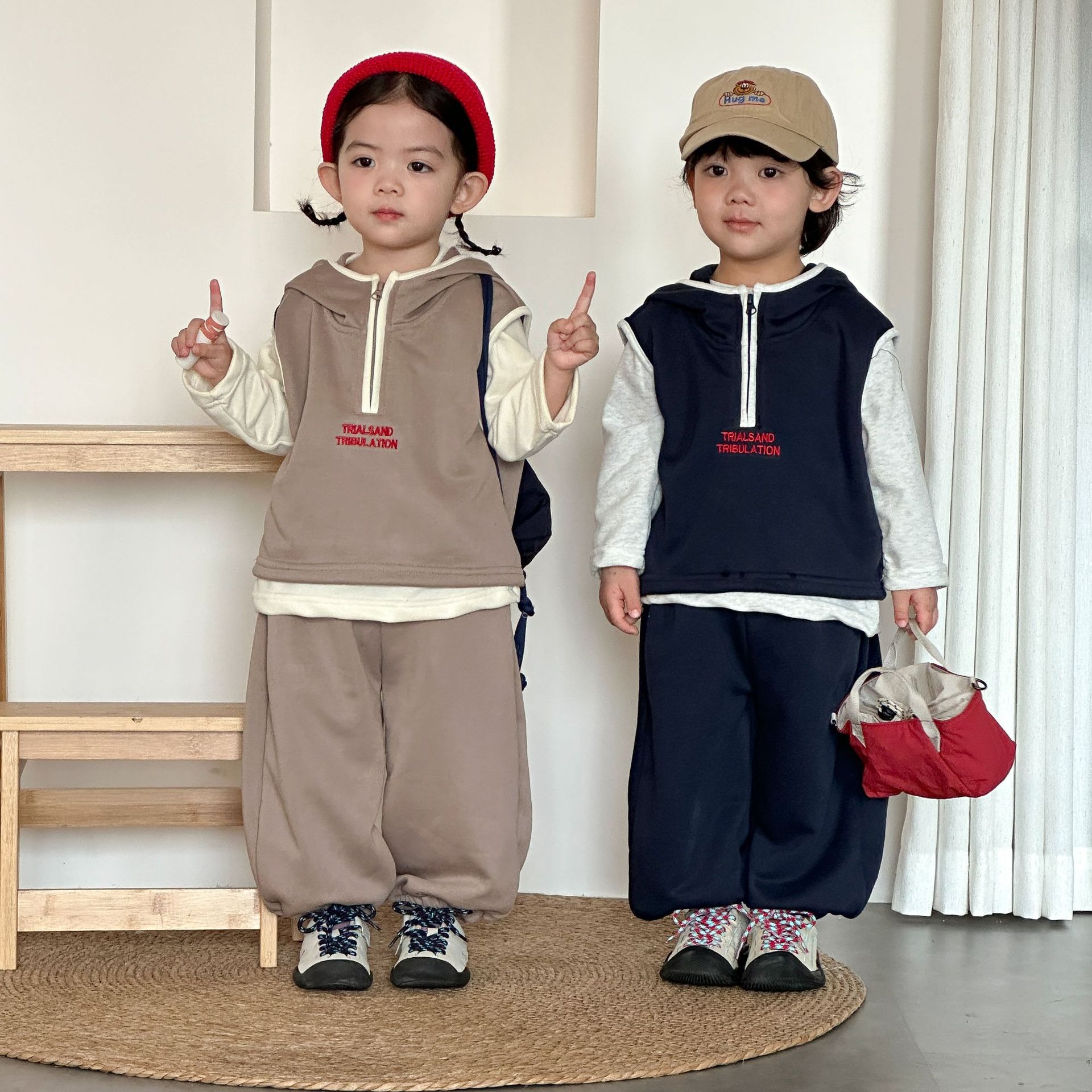 【80-150】三点セット ベスト+ロングT+パンツ キッズ カジュアル - 画像 (4)