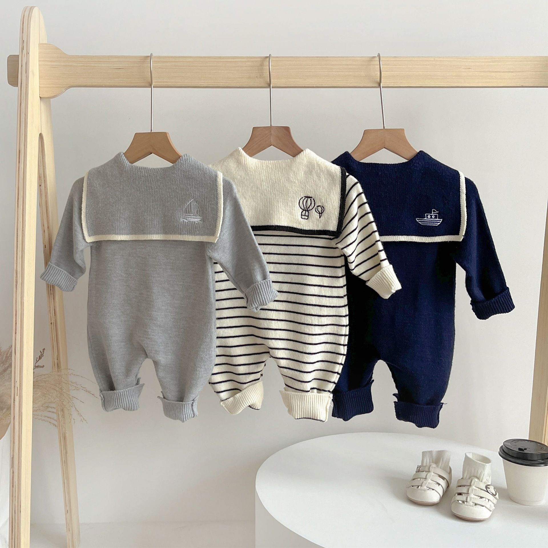 【66-100】ニット ロンパース 上品 セーラーカラー - 画像 (4)
