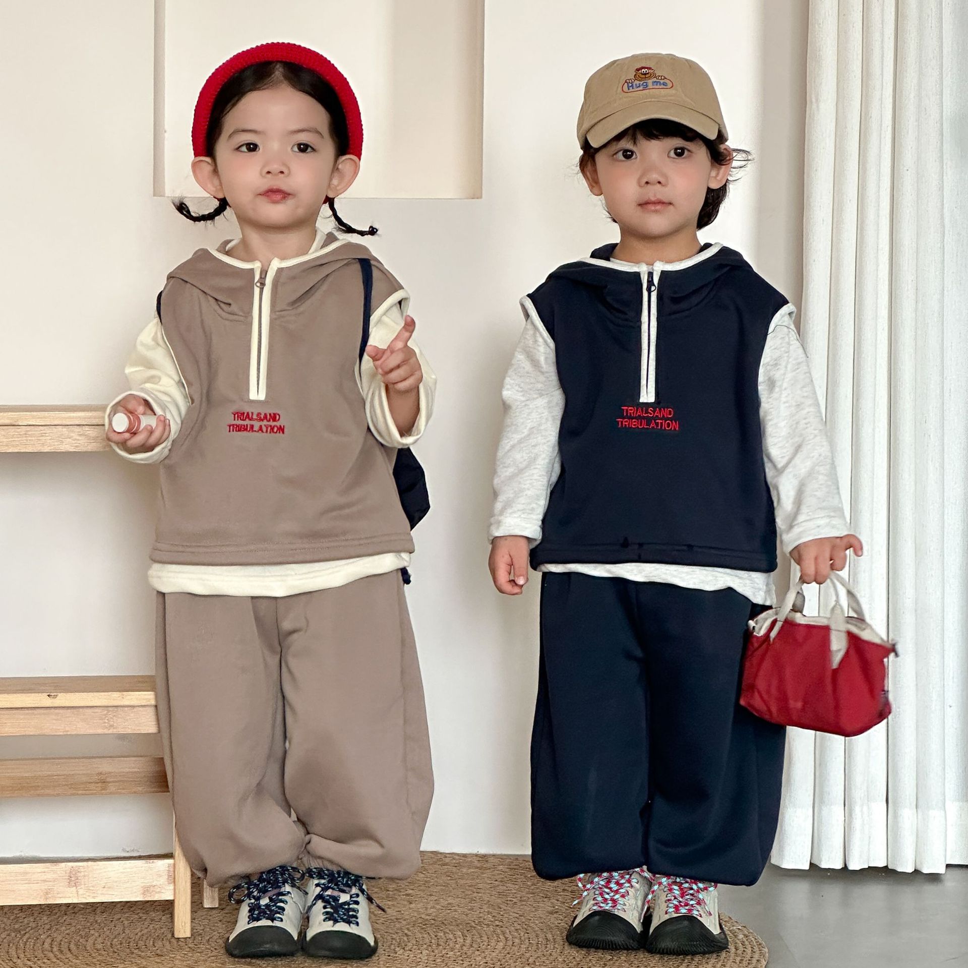 【80-150】三点セット ベスト+ロングT+パンツ キッズ カジュアル - 画像 (3)