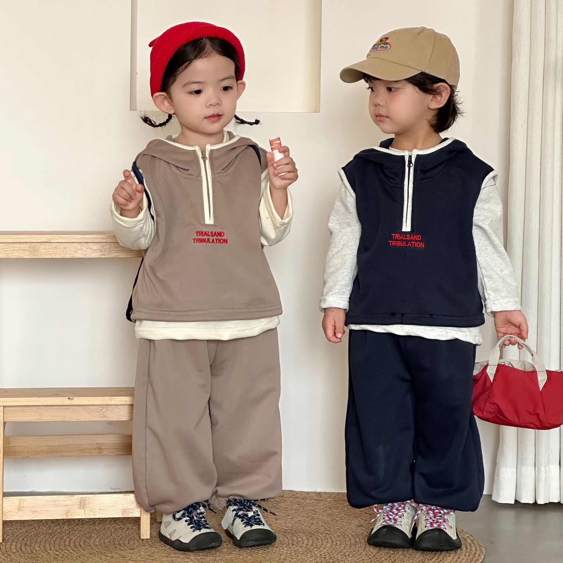 【80-150】三点セット ベスト+ロングT+パンツ キッズ カジュアル - 画像 (5)