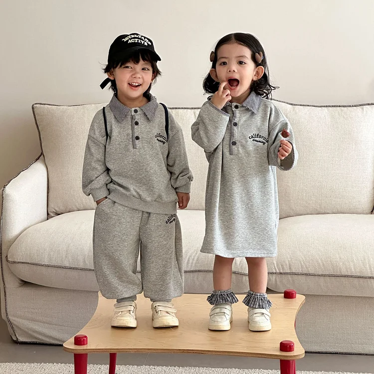 【80-150】 英字柄 poloデザイン カジュアル セットアップ or ワンピース - 画像 (4)