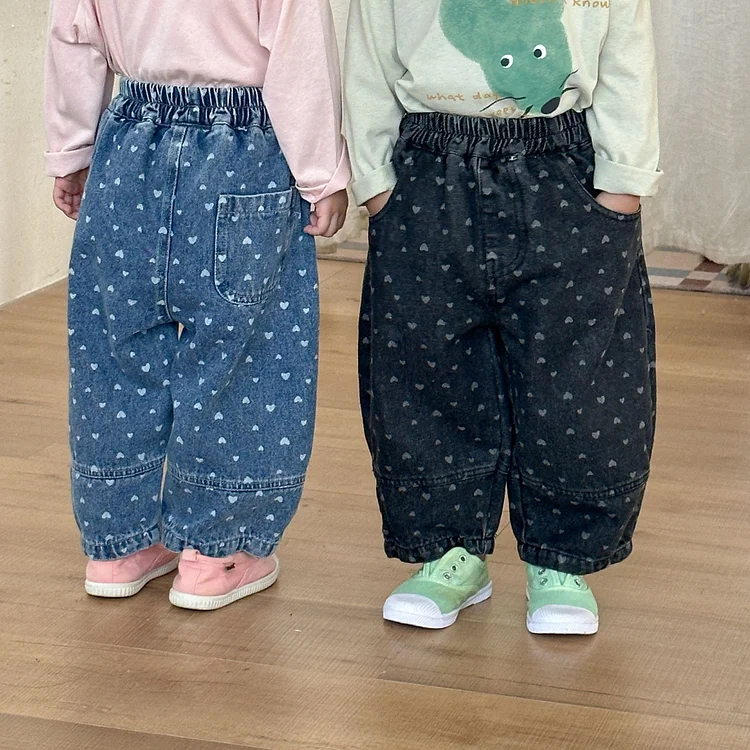 【80-150】デニム パンツ ハート柄 カジュアル 履きやすい - 画像 (4)
