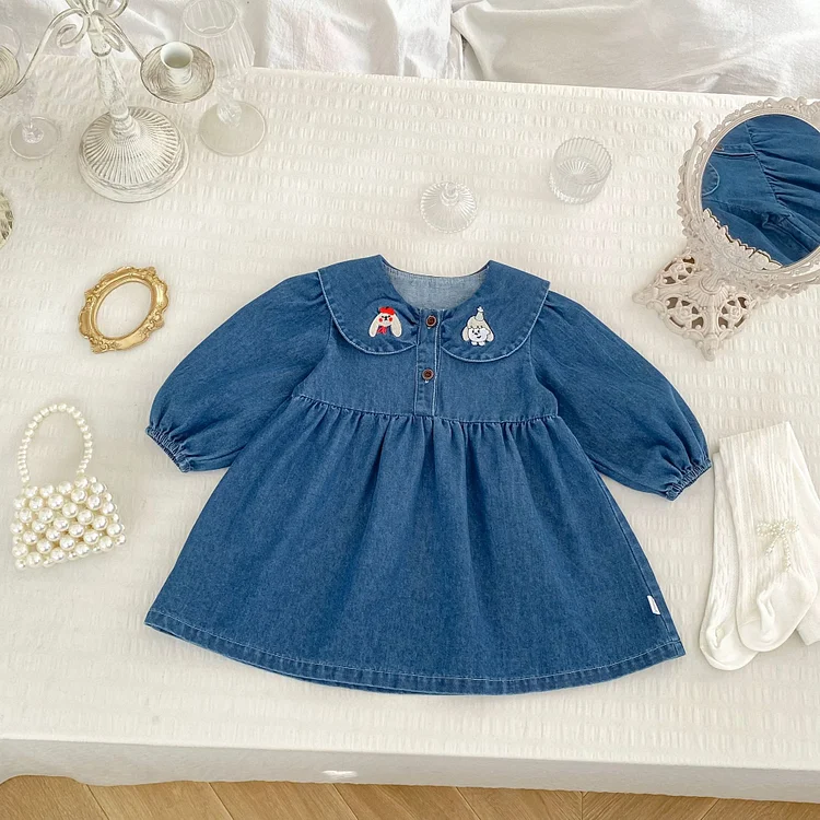 【66-120】ワンピース OR ロンパース ウサギ柄 デニム おしゃれ 定番 ベビー服 - 画像 (6)
