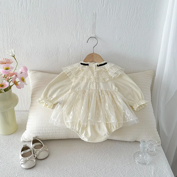 【66-90】ロンパース リボン レース襟 定番 肌触り良い ベビー服 - 画像 (4)