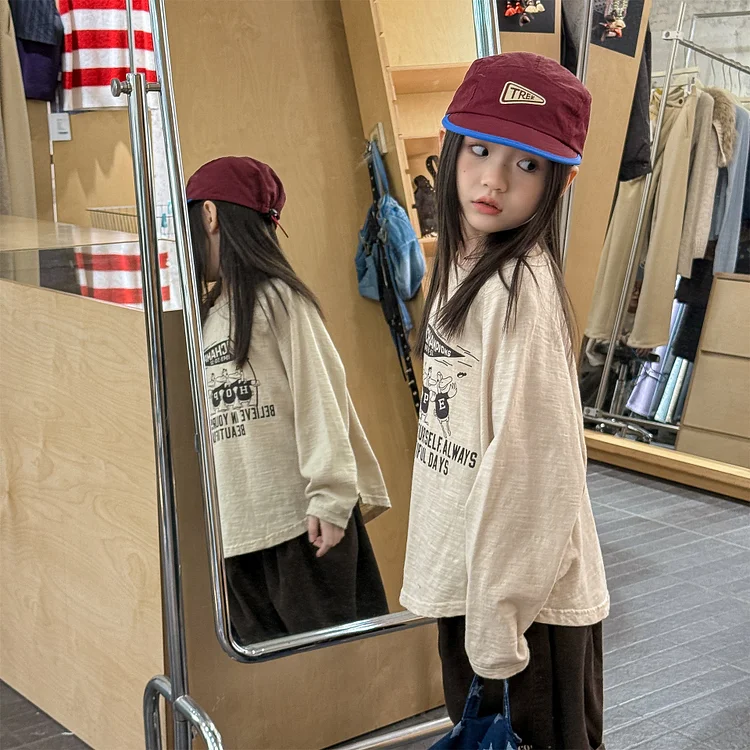 【80-130】Tシャツ 長袖 英字柄 ルーズ 定番 トップス - 画像 (5)