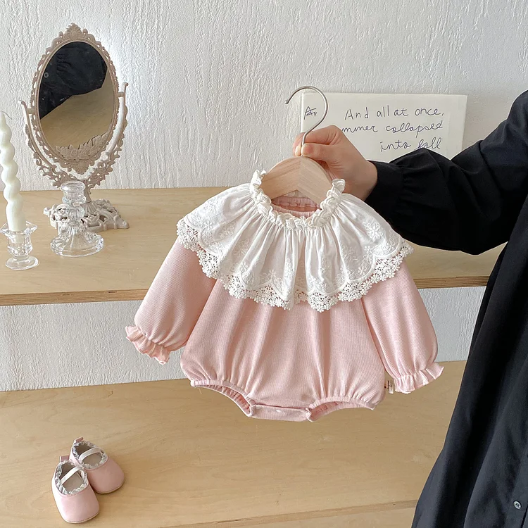 【66-100】ロンパース レース襟 可愛い 肌触り良い ベビー服 - 画像 (2)