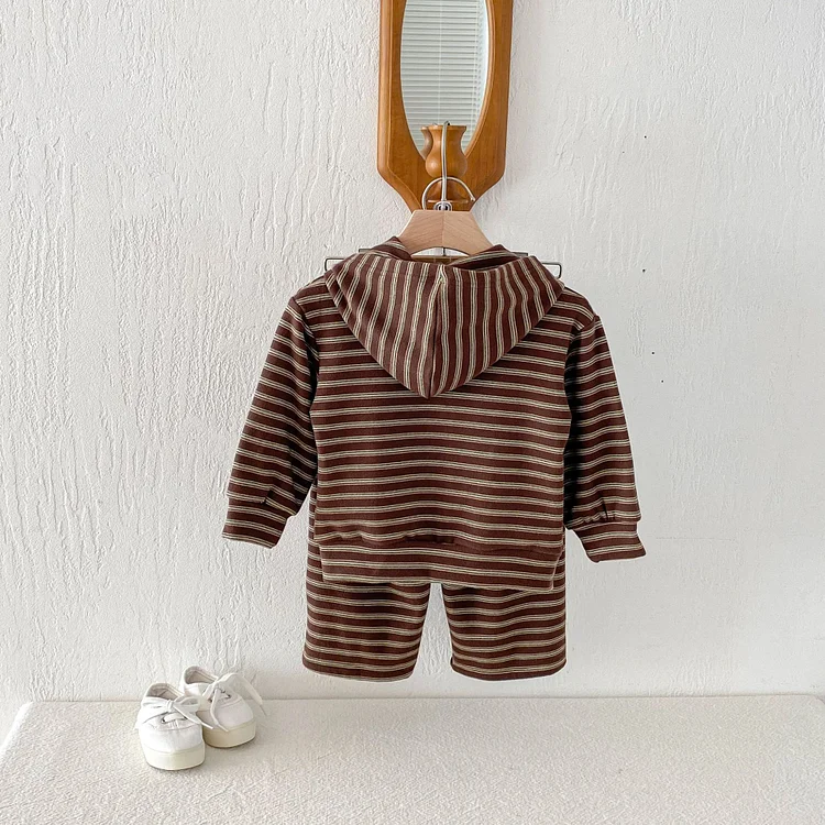 【80-130】セットアップ ボーダー フード付き カジュアル 子供服 - 画像 (6)
