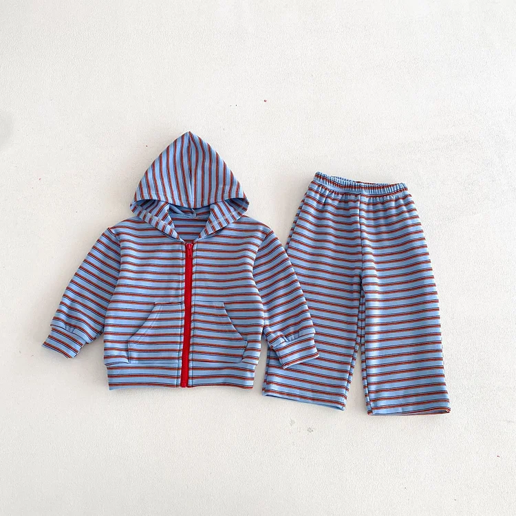 【80-130】セットアップ ボーダー フード付き カジュアル 子供服 - 画像 (11)