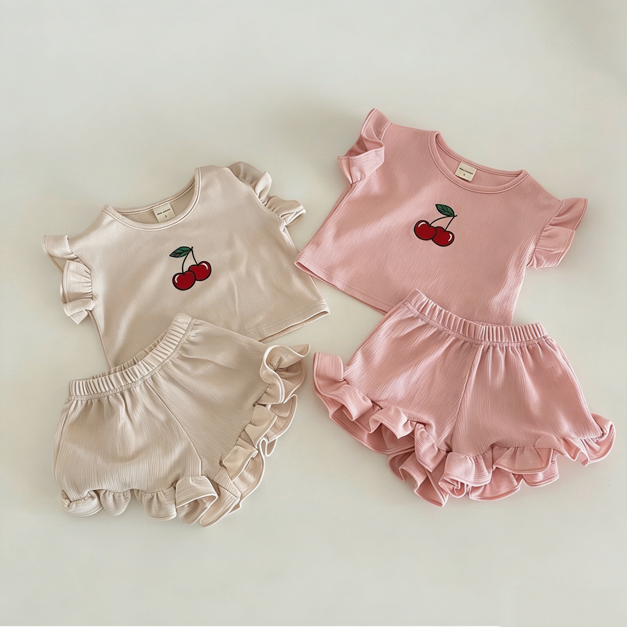 【80-130cm】ベビー 女の子 フリルデザイン 半袖 セットアップ