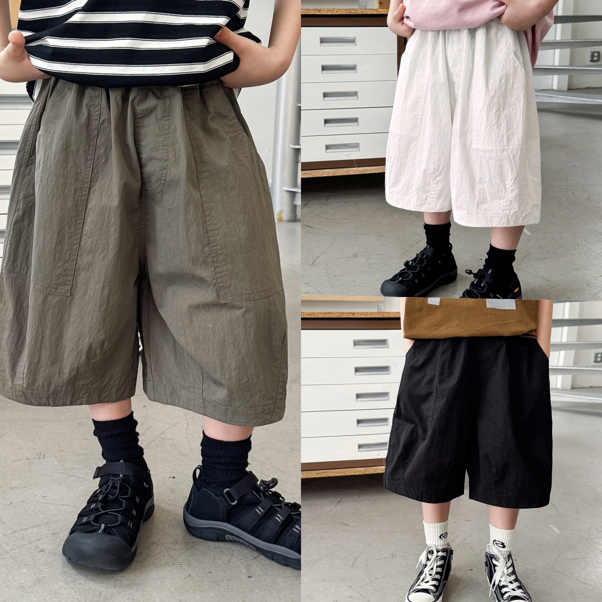 【90-150cm】カーゴショートパンツ 男の子 無地 ゆったり ビッグポケット カジュアル 子供服