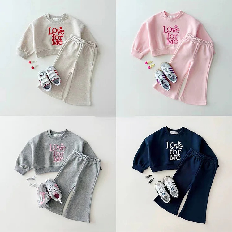 【73-120cm】ベビー 女の子 英字刺繍 セットアップ 可愛い