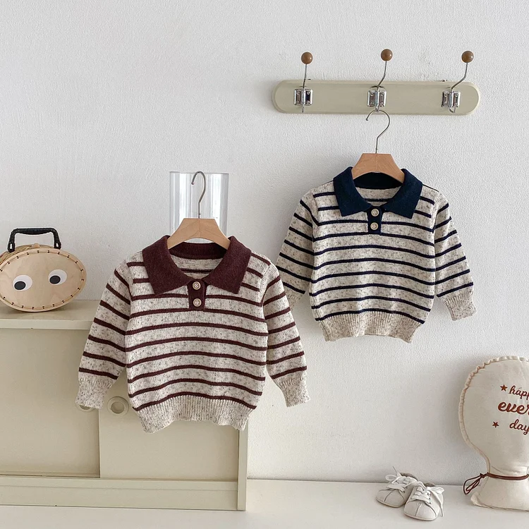 【80-130】セーター poloデザイン ボーダー ルーズ カジュアル トップス - 画像 (3)