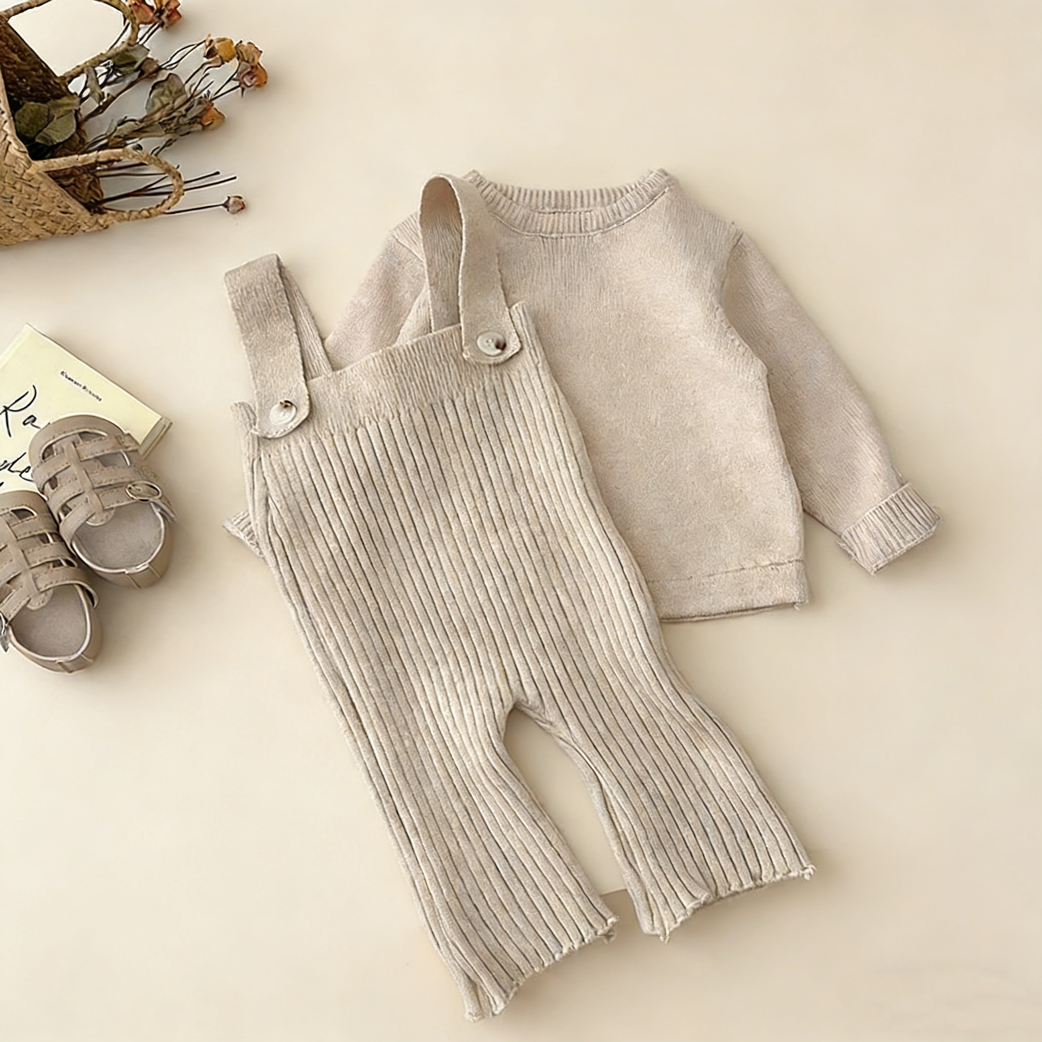 【66-100】ベビー 新作 シンプル ニット セーター/サロペット 単品 - 画像 (3)