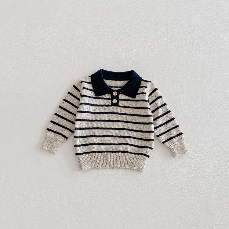 【80-130】セーター poloデザイン ボーダー ルーズ カジュアル トップス - 画像 (7)