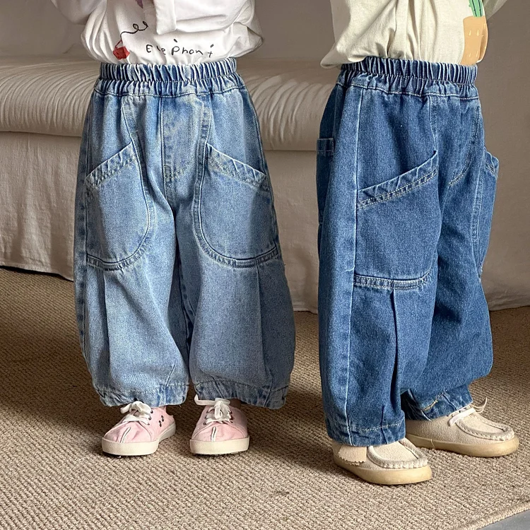 【80-150cm】デニムパンツ ポケット付き カジュアル 履きやすい