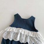 【66-90】デニムロンパース レース ノースリーブ 可愛い ベビー服 - 画像 (10)