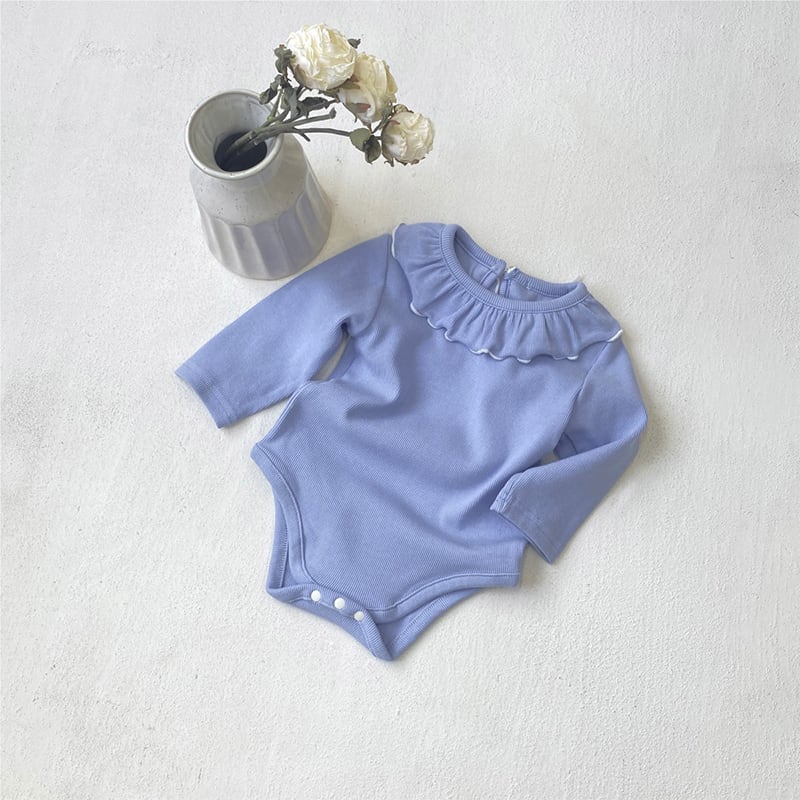 【66-90】ロンパース フリル付き 無地 肌に優しい ベビー服 - 画像 (8)