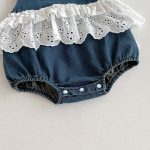 【66-90】デニムロンパース レース ノースリーブ 可愛い ベビー服 - 画像 (12)