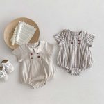 【66-90】ロンパース ストライプ 無地 シンプル ベビー服