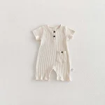 【66-90】ベビーナチュラル 無地 半袖 ロンパース - 画像 (6)