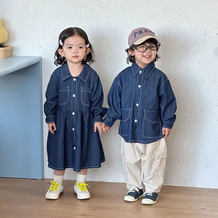 【80-150】シャツ or ワンピース デニム カジュアル 定番 - 画像 (4)