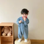 【66-100】ベビー 女の子 丸襟 デニム ロンパース - 画像 (5)