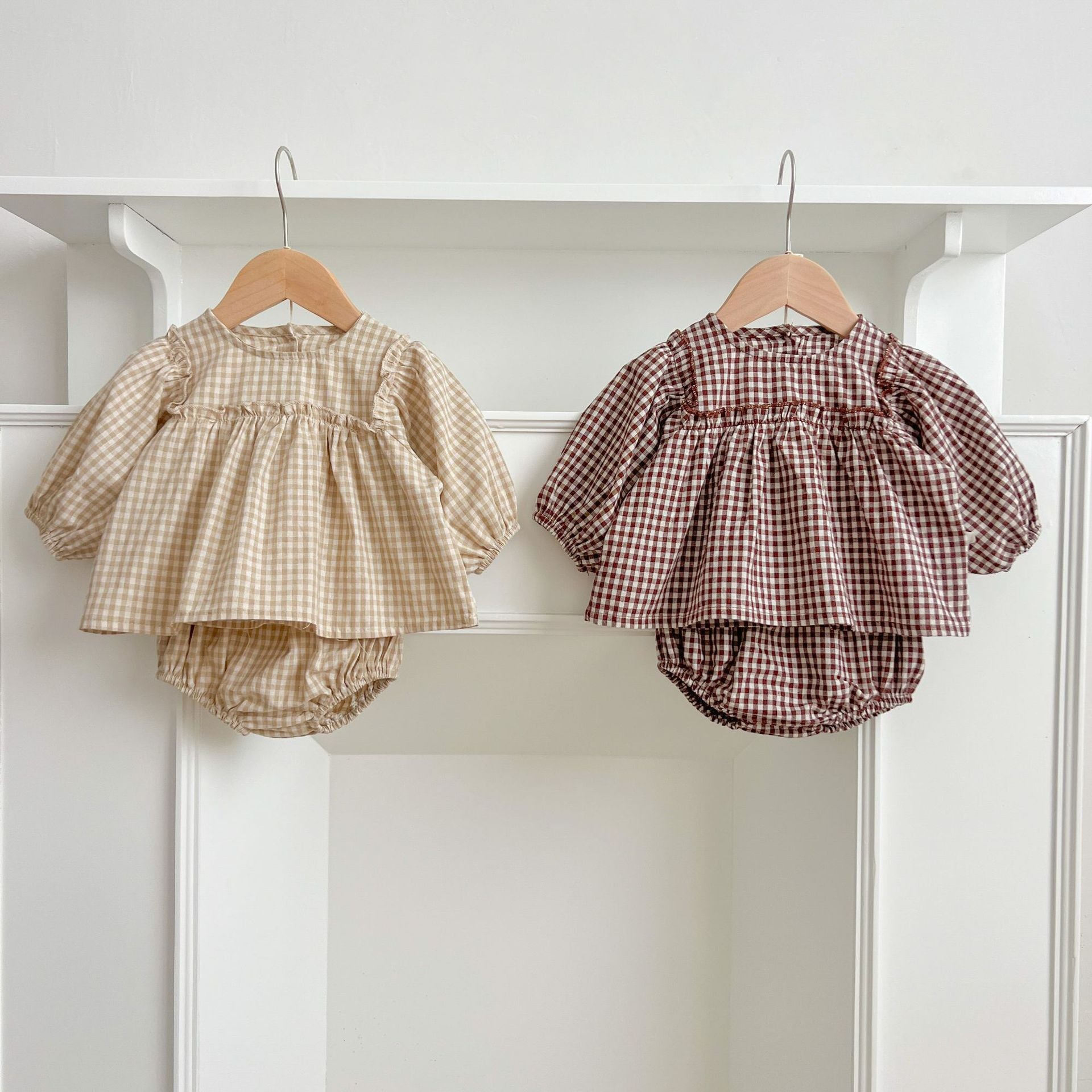 【66-90】ブラウス&ブルマ パフスリーブ チェック ディリー おしゃれ ベビー服 - 画像 (6)