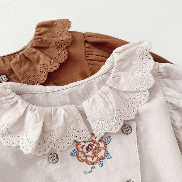 【66-90】ロンパース 韓国風 フリル襟 花刺繡 おしゃれ ベビー服 - 画像 (6)