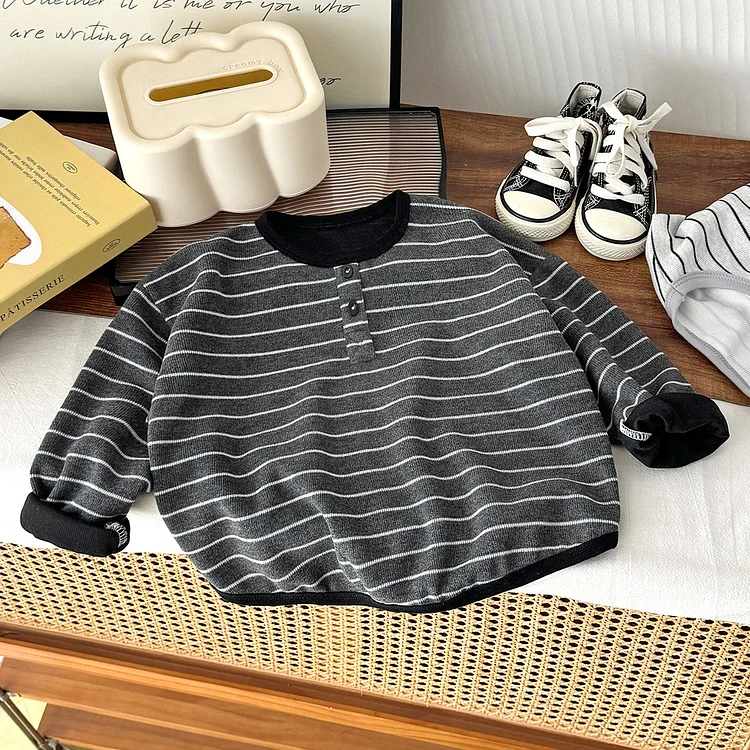 【80-140】Tシャツ ボーダー ルーズ カジュアル 合わせやすい トップス - 画像 (5)