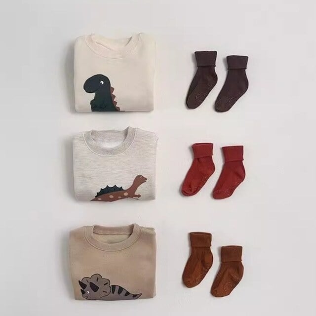 【65-90】ロンパース 厚手 恐竜プリント ベビー服 - 画像 (6)