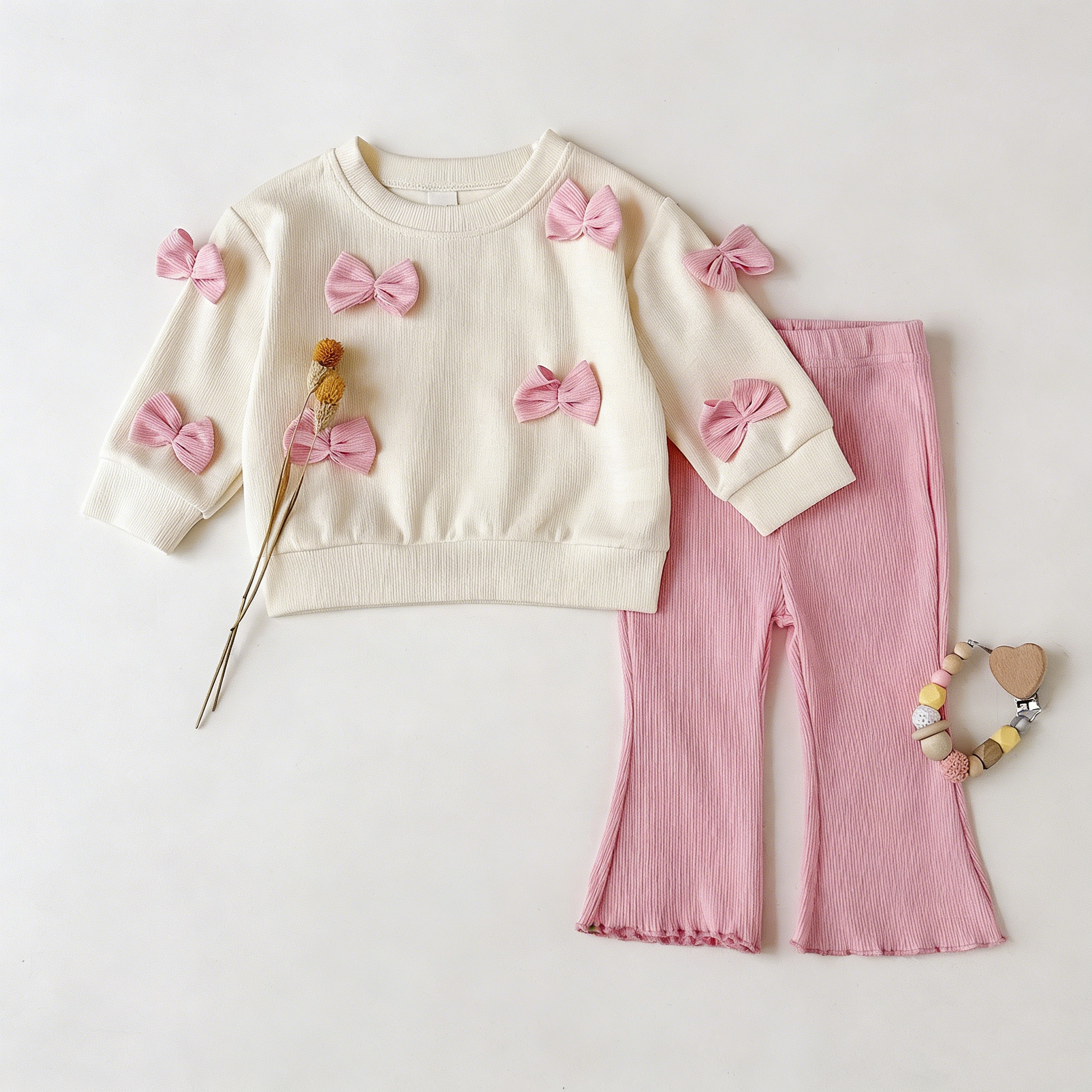 【66-100cm】セットアップ ベビー 女の子 リボン付き 可愛い