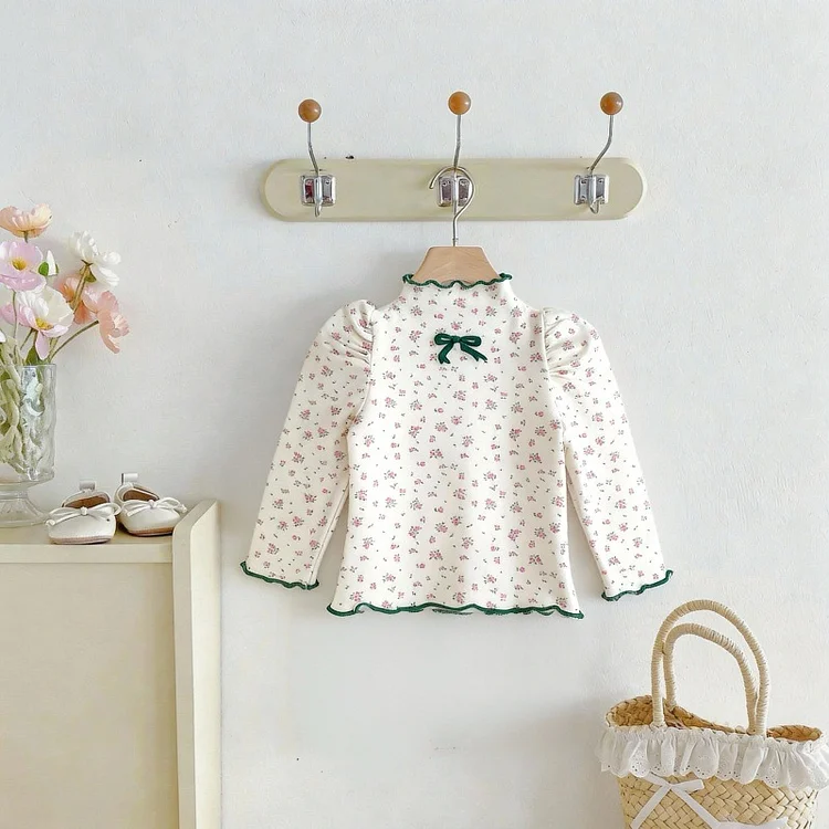 【73-120】Tシャツ 韓国風 小花柄 リボン 可愛い トップス - 画像 (8)