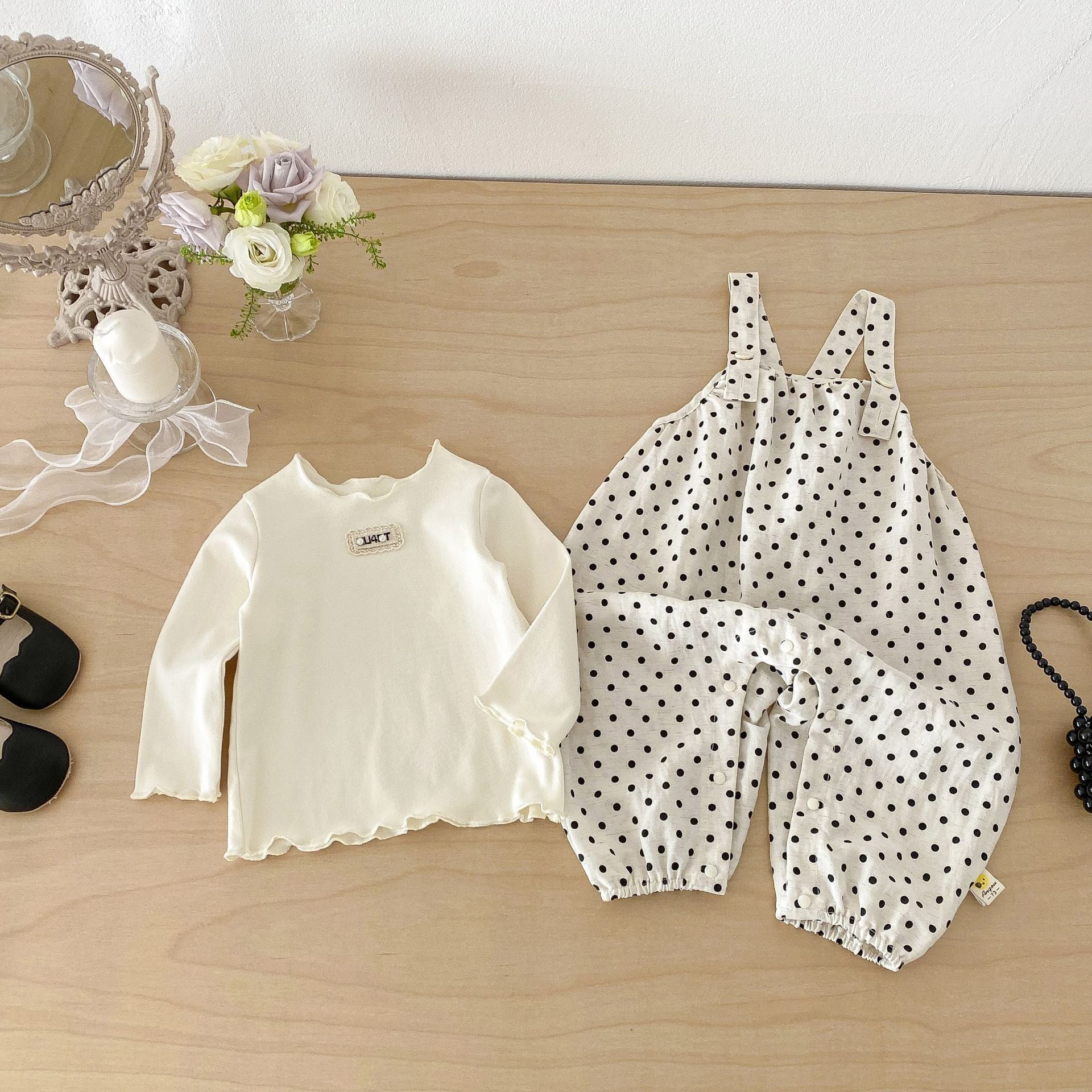 【73-100】サロペットOR長袖Tシャツ ドット 定番 可愛い 合わせやすい ボトムス - 画像 (11)