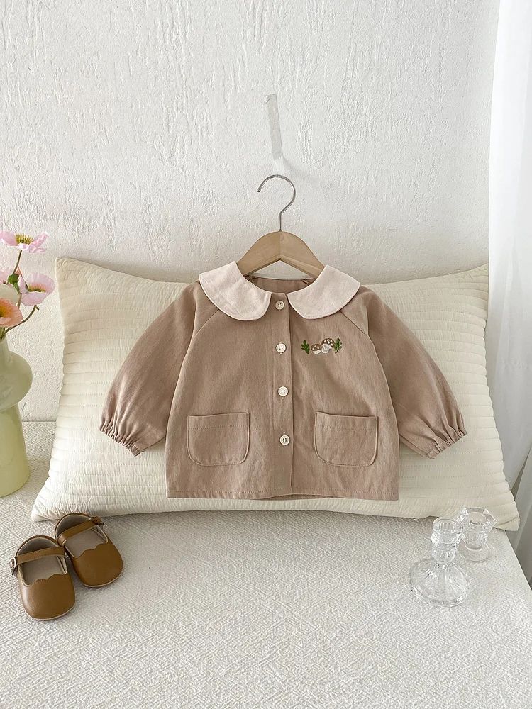 【73-110】シャツ 丸襟 花刺繡 シンプル 定番 ディリー - 画像 (7)