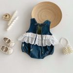 【66-90】デニムロンパース レース ノースリーブ 可愛い ベビー服 - 画像 (4)