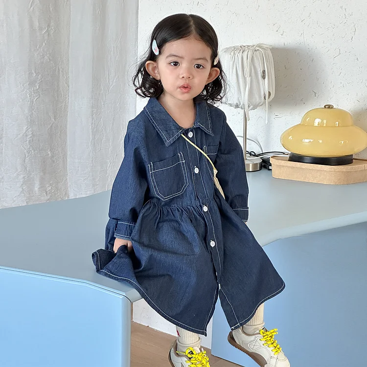 【80-150】シャツ or ワンピース デニム カジュアル 定番 - 画像 (7)