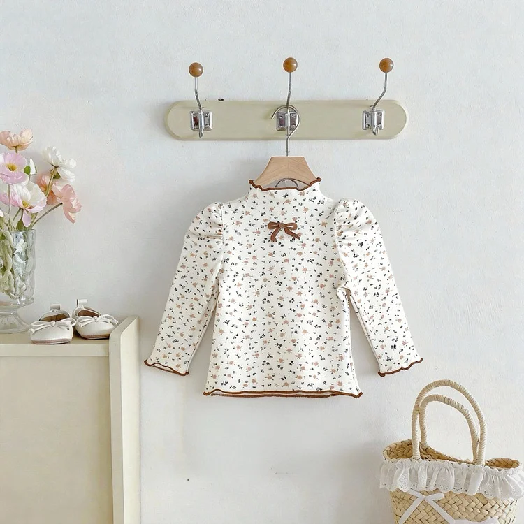 【73-120】Tシャツ 韓国風 小花柄 リボン 可愛い トップス - 画像 (9)