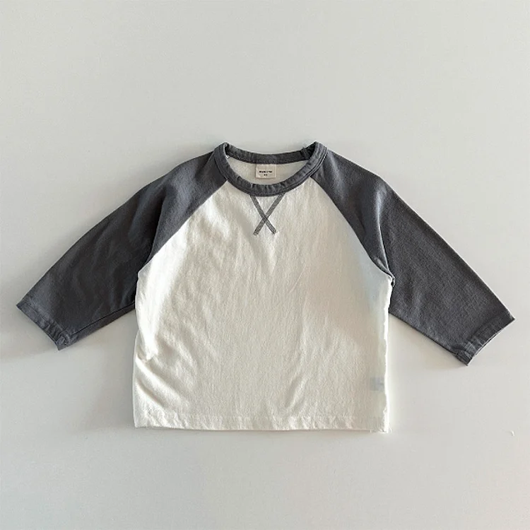 【73-100】ベビー カラー切り替え トップス 長袖Tシャツ - 画像 (6)