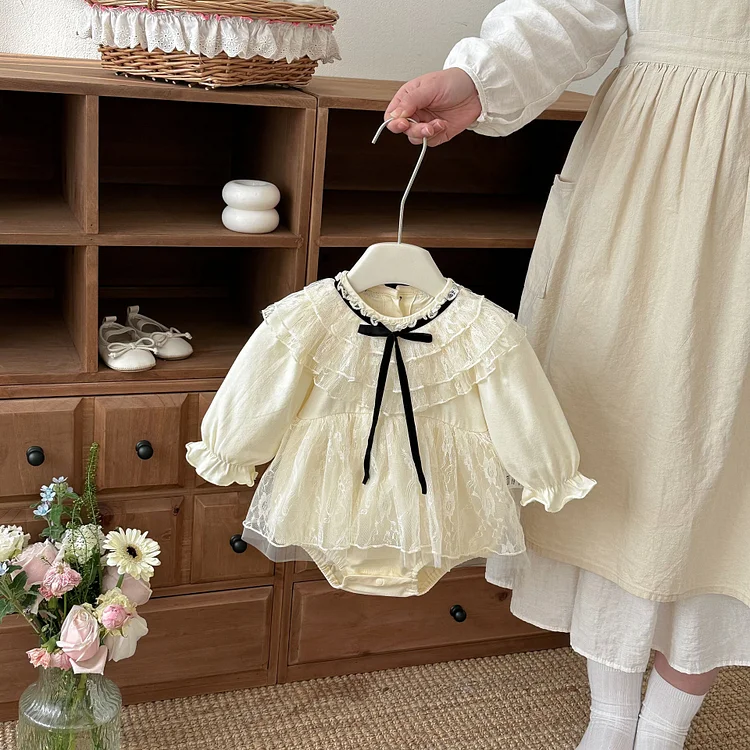 【66-90】ロンパース リボン レース襟 定番 肌触り良い ベビー服 - 画像 (6)