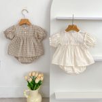 【66-100】ブラウス＆ブルマ パフスリーブ チェック シンプル ベビー服 - 画像 (3)