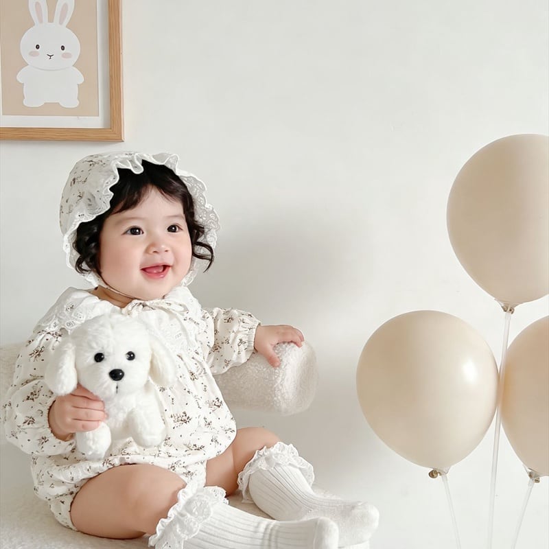【66-90】ロンパース&帽子 レース おしゃれ 肌に優しい ベビー服 - 画像 (5)